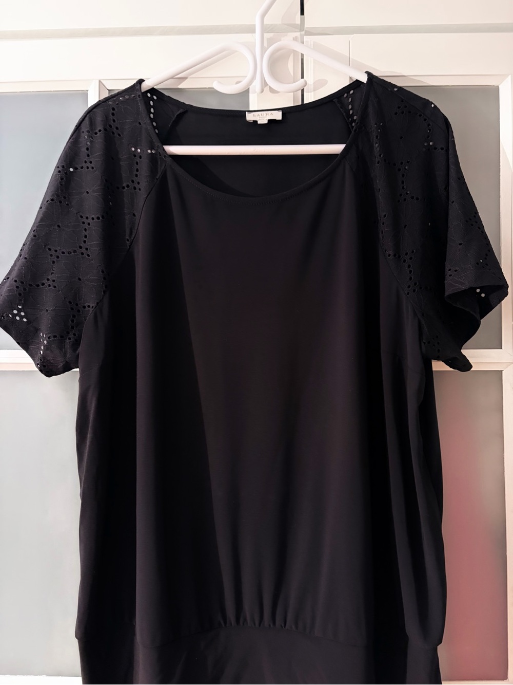 Laura Plus Black Eyelet Short Sleeve Top